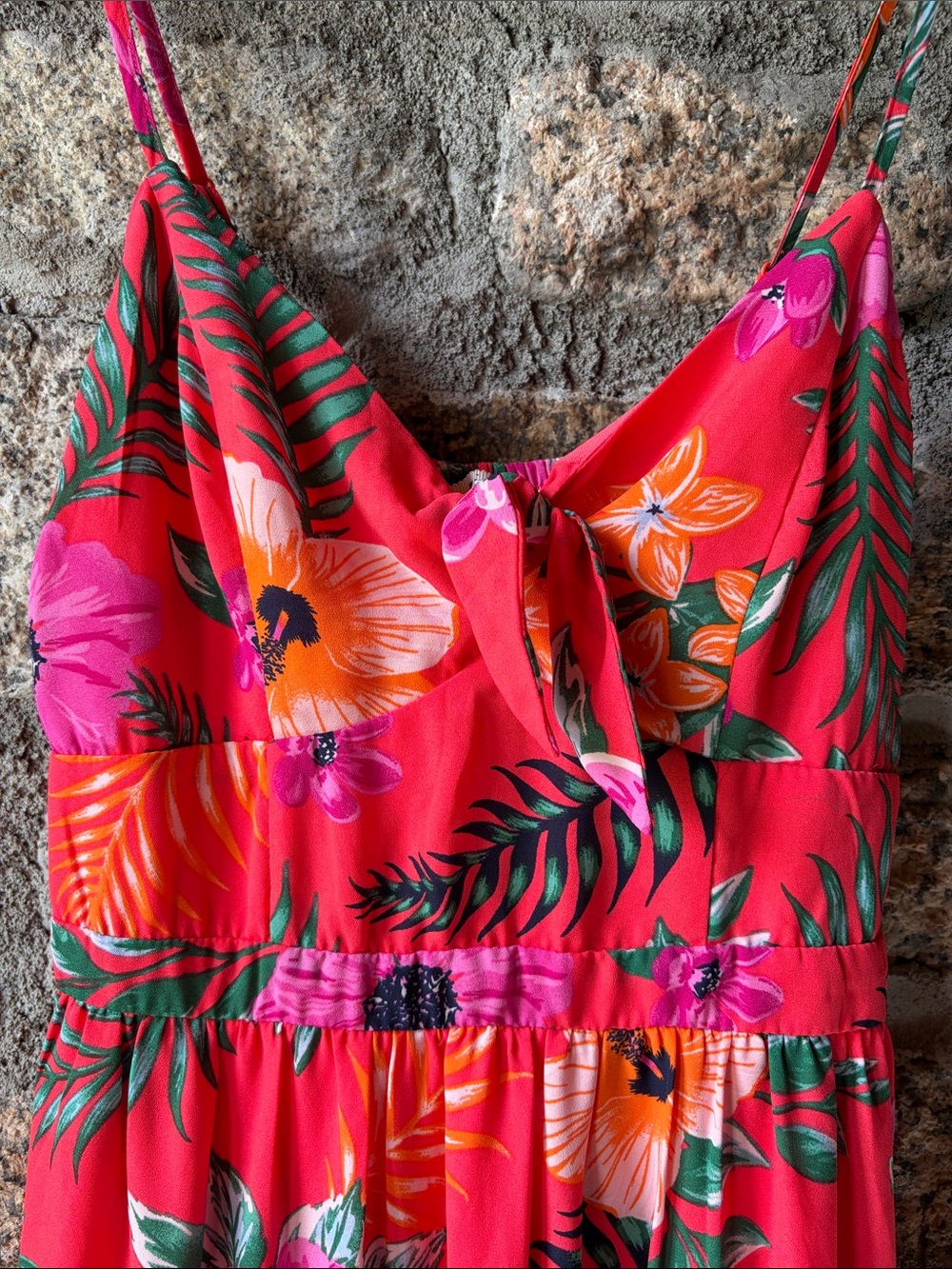 Mi Ami Floral Red Maxi Dress with Spaghetti Straps